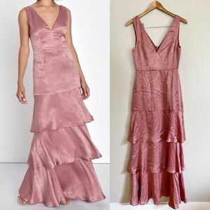 NWOT Exclusive Elegance Mauve Satin Tiered Maxi Dress
